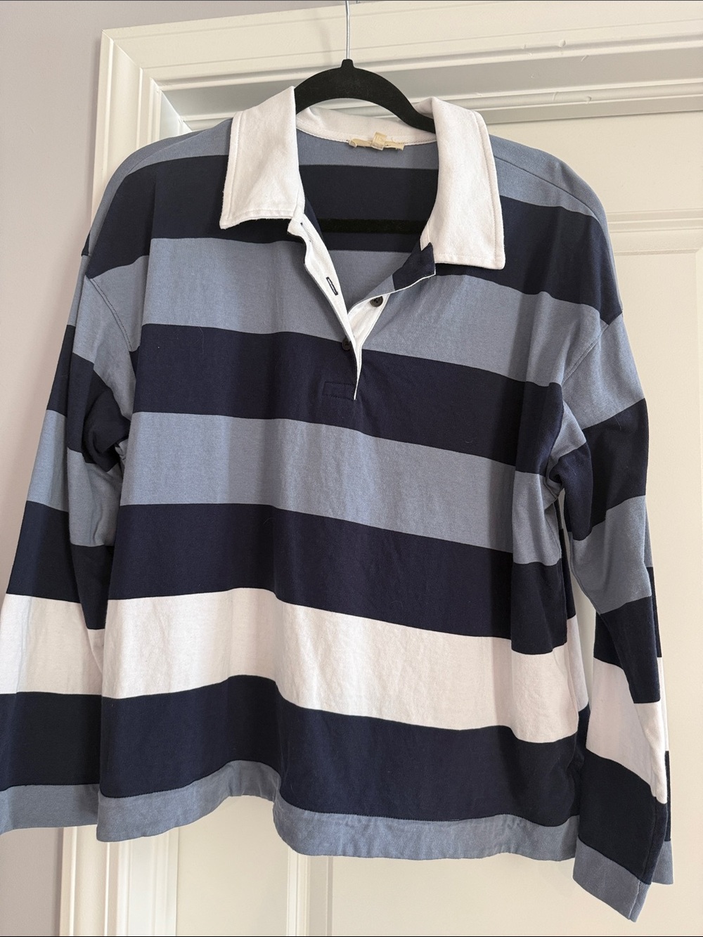 Madewell Striped Rugby Shirt in Navy, Light Blue & White